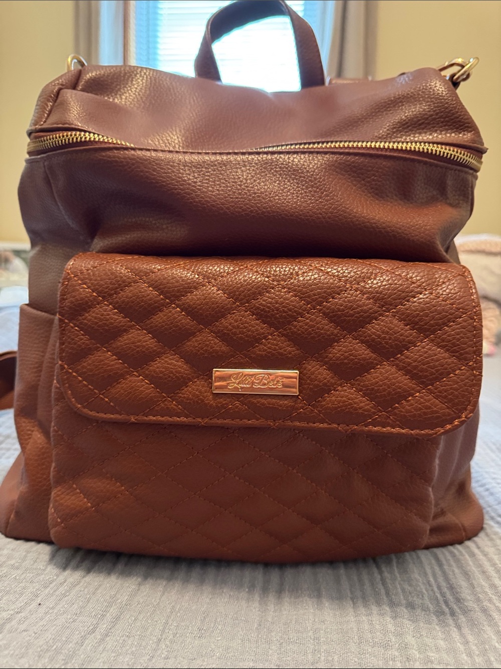Luli Bebe Quilted Front Pocket Brown Women's Backpack diaper bag